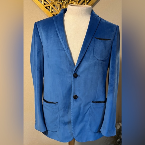 ELIE BALLEH Italian Men's Blue Velvet Blazer Size Large 42-44 - Picture 1 of 13